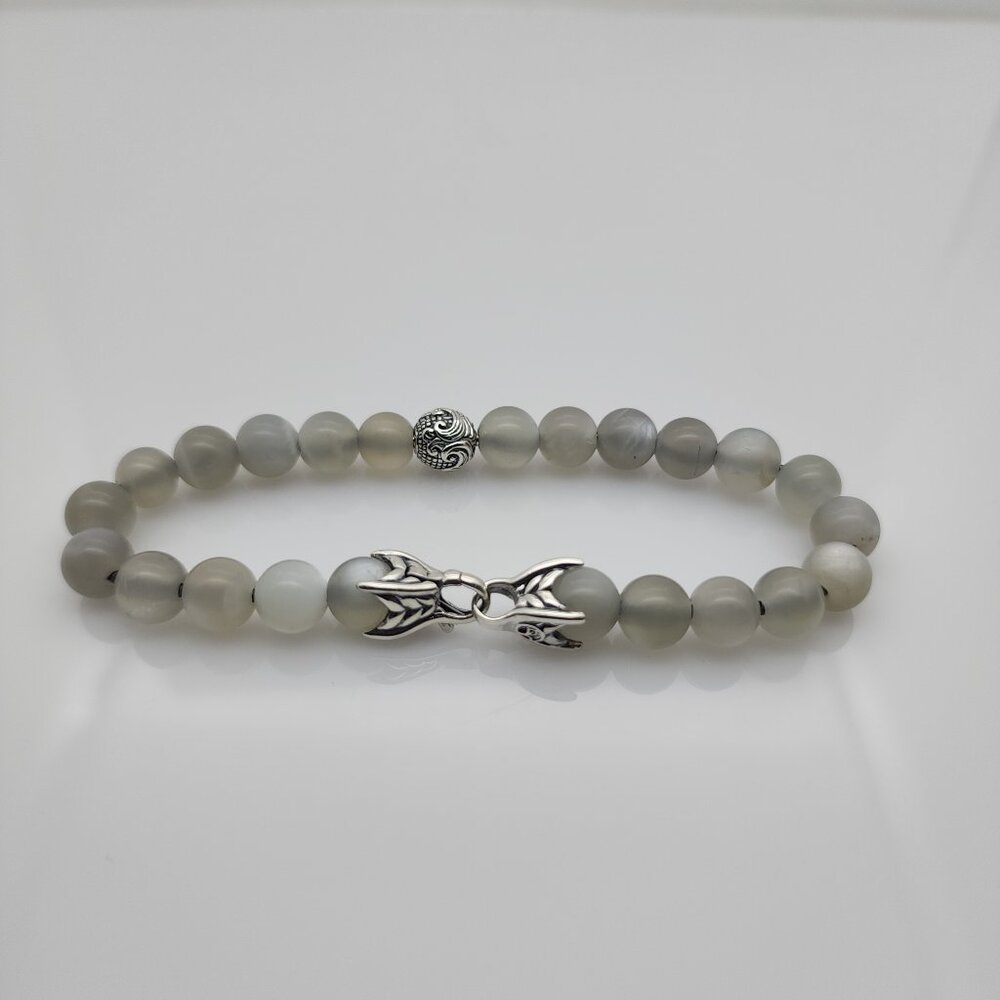 David Yurman Men's Spiritual Bead Bracelet 8mm Moonstone with Wave Silver